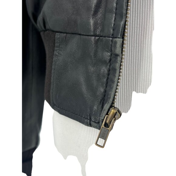 VINTAGE Y2K GAP Black Distressed Leather Bomber Jacket | Grunge Moto Streetwear - Picture 16 of 16